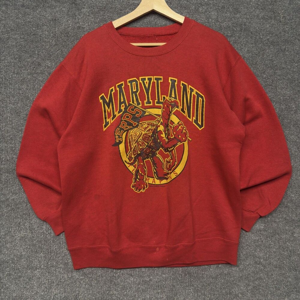 Vintage 80s Maryland Terrapins Sweatshirt Mens Size L Red Fleece Crewneck NCAA